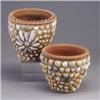 Image 1 : Two terra cotta planters with shell encrusted bodies, one with central floral medallion. Some missin