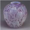 Image 1 : PHOENIX GLASS COMPANY opalescent pink bulbous vase molded with love birds. Unmarked. 10 1/4" x 9 1/4