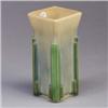 Image 1 : ROSEVILLE Futura four-sided vase (#402) with green buttresses on a pale blue to beige ground. 1/2" t