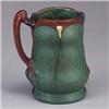 Image 1 : Rare OWENS tankard covered in a leathery green glaze with brown trim. Lines at base and repaired chi