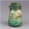 Image 1 : ROSEVILLE green Luffa tapering vase. Repaired chip at rim. Unmarked. 6" x 4" Est.  100 - 200