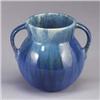 Image 1 : ROSEVILLE blue Tourmaline two-handled bulbous vase. Minor grinding chips and abrasions. Foil label.
