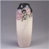 Image 1 : Tall WELLER Etna ovoid vase painted with pink roses on a shaded gray ground. Stamped WELLER ETNA and