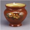 Image 1 : WELLER Dickensware I jardiniere finely painted with yellow roses. Scratches and minor pock marks, fl