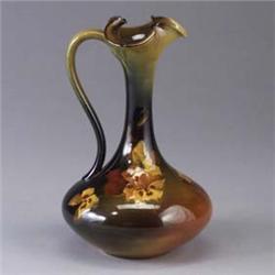ROOKWOOD Standard Glaze ewer by Harriet Strafer, 1893, with pansies. Tight line. Flame mark/611CW/H.