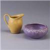 Image 1 : Two ROOKWOOD Production pieces; a small yellow pitcher, 1927, and a small lavender bowl with stylize