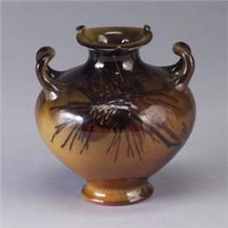 ROOKWOOD Standard Glaze vase by Sara Sax, 1888, painted with pine cones. Chip and line to rim. Flame