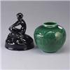 Image 1 : Two ROOKWOOD Production pieces; a flower frog, 1922, with glossy black glaze (reglued), and a vase,