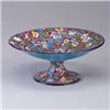Image 1 : LONGWY footed compote with polychrome flowers and vines on a maroon ground. A couple of nick to base