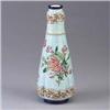 Image 1 : LONGWY tapering vase with roses and violet on a turqoise crackled ground. Short line and glaze flake