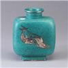 Image 1 : GUSTAVSBERG Argenta pillow vase with stylized swordfish and bubbles on ultramarine ground. Some enam