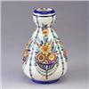 Image 1 : BOCH FRERE gourd-shaped vase with polychrome stylized flowers on white crackled ground. 1" line from