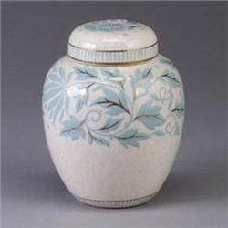 CHARLOTTE RHEAD for Bursley Ware ginger jar decorated with blue stylized flowers and leaves on a spe