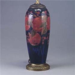 MOORCROFT Pomegranate ovoid post-factory lamp base decorated in squeezebag on a cobalt ground, compl