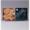 Image 1 : Two tiles; a KENSINGTON tile embossed with profile of a woman under a teal glossy glaze (four edge c