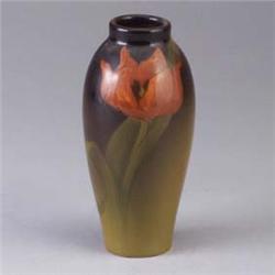 ROOKWOOD Standard classically-shaped vase by G. H. (student), 1904, decorated with an orange tulip o