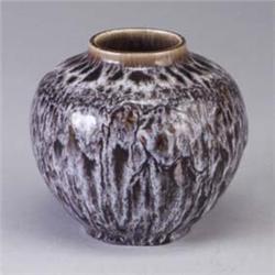 ROOKWOOD Production bulbous vase embossed with butterflies, and covered in a Violet Gray glaze. Flam