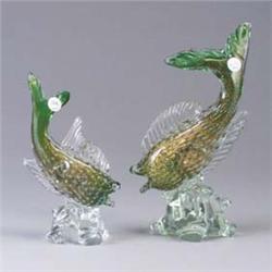 Two MURANO "Bullicante" glass fish figures. Some nicks to edges. Unmarked. 9" and 11" Est.  200 - 30