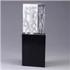 Image 1 : LINSTRAND FOR KOSTA triangular glass sculpture with figures on a large wooden base. Etched mark. 14