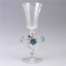 MURANO presentation goblet with floral design, and accented in gold. Losses to gold. Unmarked. 10" E
