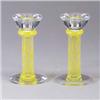 Image 1 : Pair of KOSTA BODA candlesticks with yellow caning to stem. Etched mark. 6" each. Est.  200 - 300