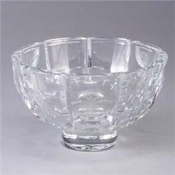 ORREFORS glass bowl with block cut design. Some very minor nicks. Etched mark. 8 1/4" diameter. Est.