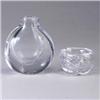 Image 1 : Two KOSTA glass pieces; a small vessel with swirled design, and a thick bulbous vase (possibly bottl