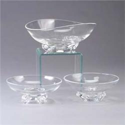 Three STEUBEN footed bowls. Small chips and nicks overall. Largest: 10 1/2" diameter. Est.  200 - 30
