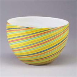 Italian "Canedece" glass bowl with polychrome swirled design. Unmarked. Fleck to one edge. 6 1/2" x