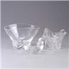 Image 1 : Three STEUBEN glass bowls, one ruffled and two footed. Etched mark to all three. Tallest: 6" Est.  2