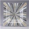 Image 1 : HIGGINS striped glass bowl in beige, white, and gray, with gold striped accents. Marked. 9 1/2" diam