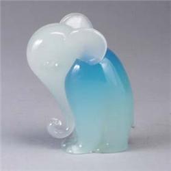 Blue and white glass elephant, attributed to SEGUSO. Etched Seguso Murano. Unmarked. 6" x 4" Est.  2