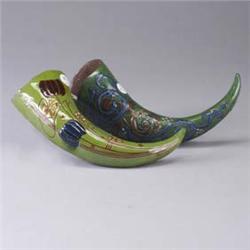 Two 19th century cornucopia-shaped wallpockets. Abrasion to tip of one. Etched artist's signature/da