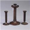 Image 1 : Three ROYCROFT pieces; a candlestick and a pair of bud vases. All marked. Tallest: 6" Est.  300 - 40