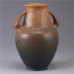 Large ROOKWOOD bulbous vase by C.S.Todd, 1912, with stylized chrysanthemums. 1 1/2" reglued chip, an