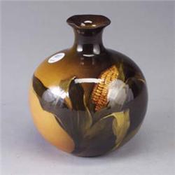 ROOKWOOD Standard Glaze vase by Charles Dibowski, 1895, painted with corn. Flame mark/artist's initi