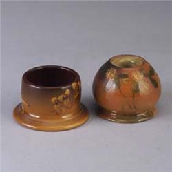 Two ROOKWOOD Standard Glaze pieces; an inkwell by Charles Dibowski, 1892, painted with dandelions (t