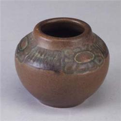 ROOKWOOD squat vessel by C.S.Todd, 1914, with floral band at rim. X'ed for minor burst bubbles near
