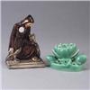 Image 1 : Two ROOKWOOD Production pieces; a bookend with monk and wildlife, 1945, in as-is condition (several