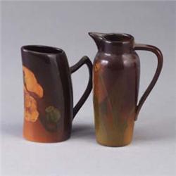 Two ROOKWOOD Standard Glaze pitchers; the first painted with dandelions by Eliza Lawrence, 1900, the
