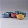 Image 1 : Six S.E.G. undecorated bowls; three teal (one with line to rim, another with bruise), one yellow (br