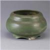 Image 1 : VOLKMAR gourd-shaped vessel covered in a mottled olive glaze. Chips to two feet and line to rim. Imp