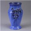 Image 1 : FULPER vase covered in a bright blue flambe glaze, and decorated with an applied rose. Minor grindin