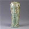 Image 1 : AETCO vase in the form of a woman's bust, covered in a pale green and umber crystalline glaze. 2" li