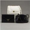 Image 1 : Three JUDITH LEIBER purses: a black leather envelope clutch-bag with jade cabochon clasp, a bone lea