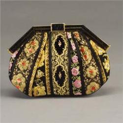 JUDITH LEIBER black satin and polychrome embroidery clutch evening bag set with Swarovski crystals i
