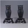 Image 1 : Pair of P.S. & W. CO. cast-iron owl andirons, the figures painted black with yellow glass eyes. Mino