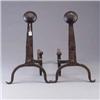Image 1 : Pair of wrought-iron andirons with curved feet. Unmarked. 18" Est.  200 - 300