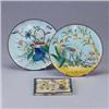 Image 1 : Three pieces; two LONGWY plates with flowers and birds, and an LM&G tile. Some chips and glaze losse