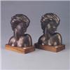Image 1 : Pair of ceramic Art Deco female busts covered in a bronzed crystalline glaze on walnut base. Unmarke